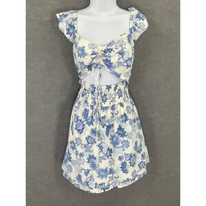 Hollister Dress XS Floral Smocked Cutout Sweetheart‎ Neck Coquette Festival Boho